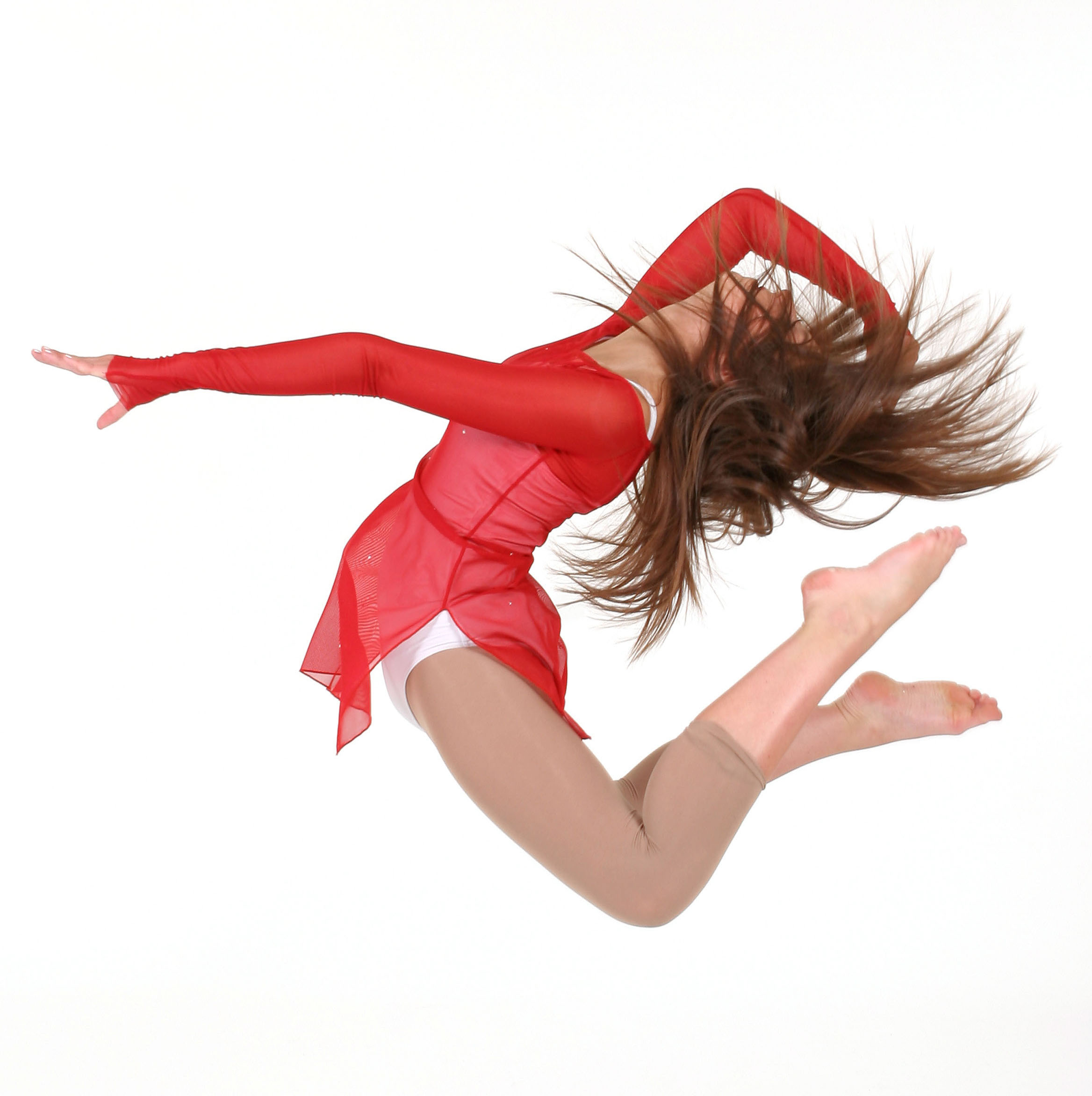 girl jumping in red